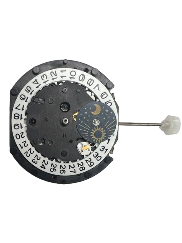 Load image into Gallery viewer, Sunon Chinese Multi Function Watch Movement PE90-06 3H and 4EYES Date At 4.30 Overall Height: 6.8mm
