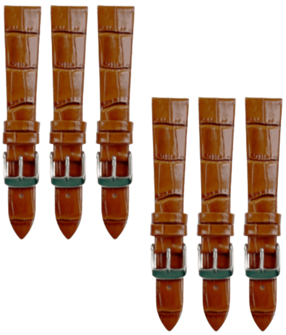 Lot of 6PCS Multi - Color Leather Size (20✖14)mm Flat Unstitched Alligator Grain Watch Band - Universal Jewelers & Watch Tools Inc.
