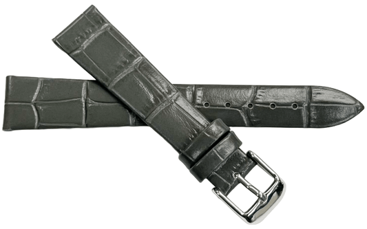 Lot of 6PCS Iron Gray Leather Flat Unstitched Alligator Grain Watch Band Size 18MM - Universal Jewelers & Watch Tools Inc.