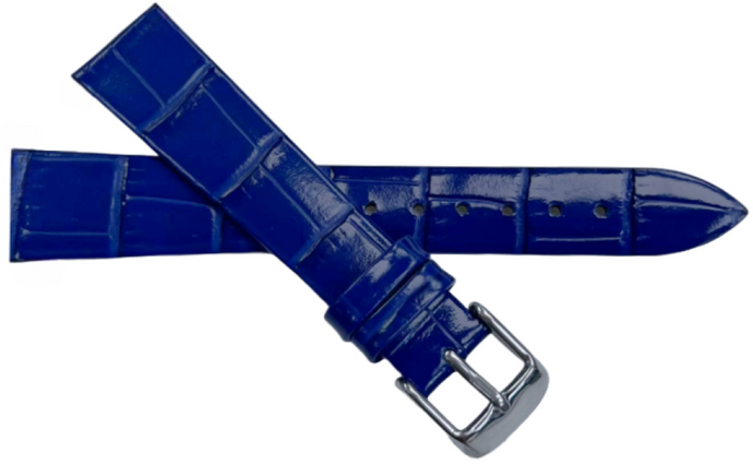 1PC BLUE Leather Flat Unstitched Alligator Grain Watch Band Size 18MM