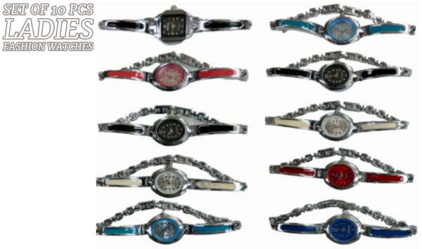 10pcs Set Women's Fashion Steel Band A02 Quartz Watch Multi-Color Bracelet