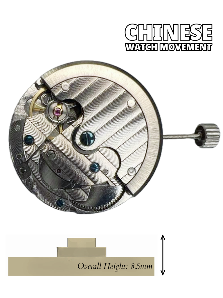 Load image into Gallery viewer, Chinese Automatic Mechanical  Watch Movement TY2868 3Hand 3EYE Date at 6.00 Overall Height 8.5mm
