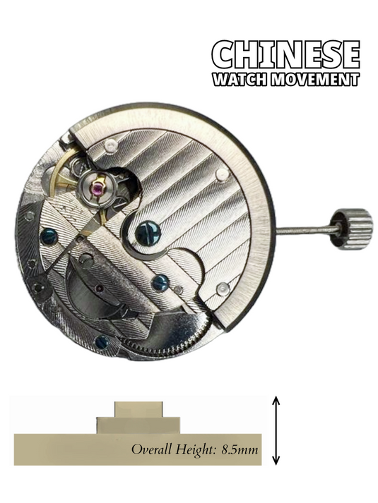 Chinese Automatic Mechanical  Watch Movement TY2868 3Hand 3EYE Date at 6.00 Overall Height 8.5mm