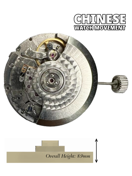 Chinese Automatic Mechanical  Watch Movement TY2530 2Hand 2EYES Date at 3:00 Overall Height 8.9mm