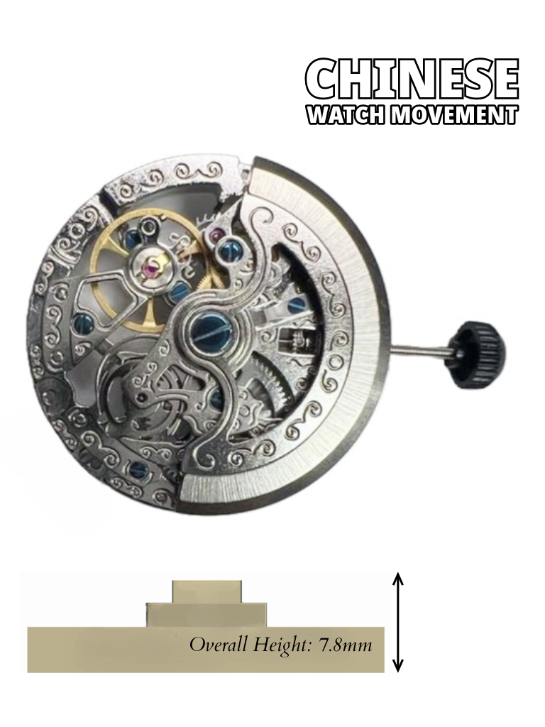 Load image into Gallery viewer, Chinese Watch Movement Automatic Skeleton Mechanical TY2807 3Hands Overall Height 7.8mm
