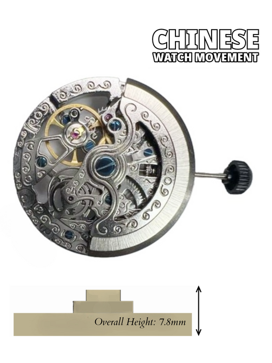 Chinese Watch Movement Automatic Skeleton Mechanical TY2807 3Hands Overall Height 7.8mm