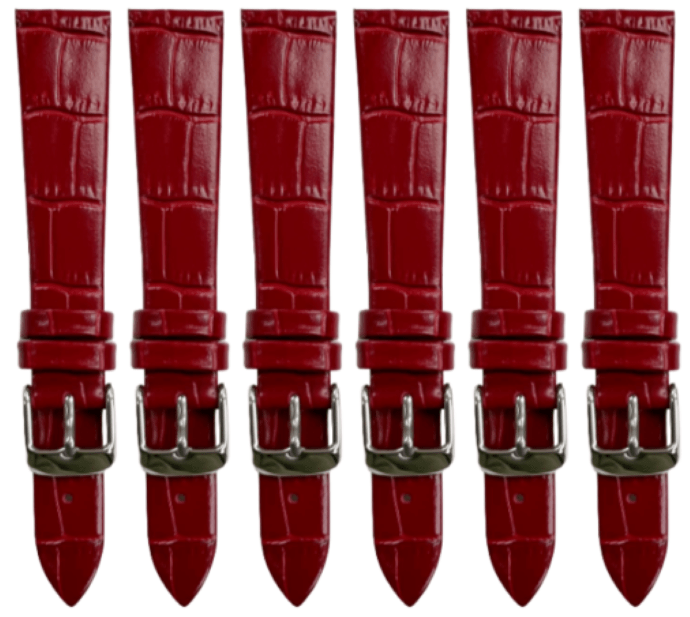 Lot of 6PCS Multi - Color Leather Size (20✖14)mm Flat Unstitched Alligator Grain Watch Band - Universal Jewelers & Watch Tools Inc.