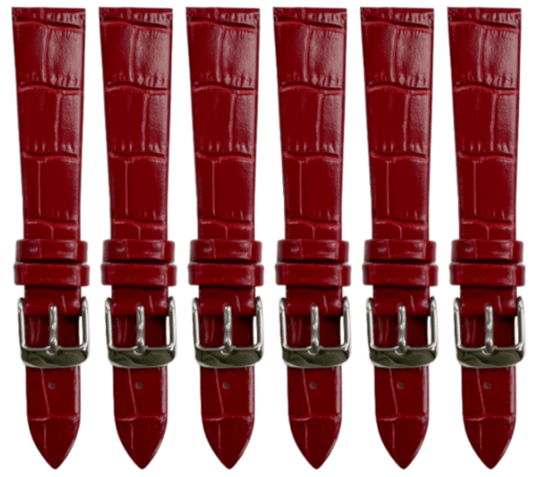 Lot of 6PCS RED Leather Flat Unstitched Alligator Grain Watch Band Size 18MM - Universal Jewelers & Watch Tools Inc.