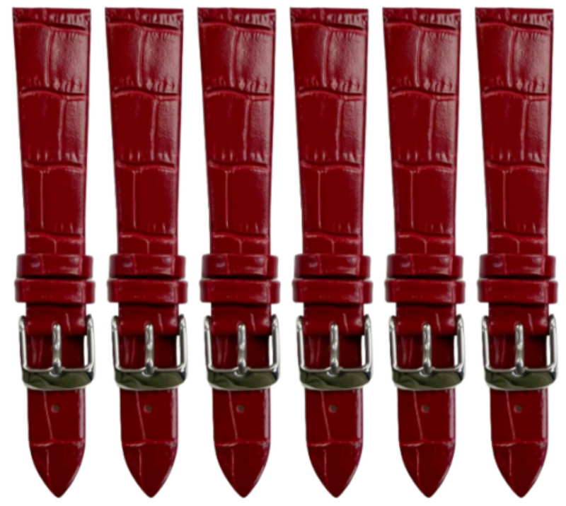 Load image into Gallery viewer, Lot of 6PCS RED Leather Flat Unstitched Alligator Grain Watch Band Size 18MM
