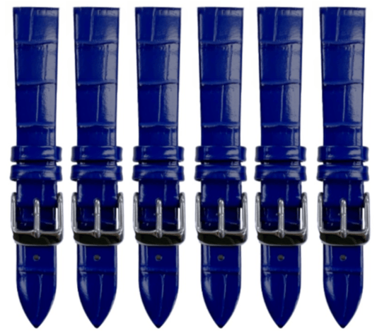 6PCS BLUE Leather Flat Unstitched Alligator Grain Watch Band Size 18MM - Universal Jewelers & Watch Tools Inc.