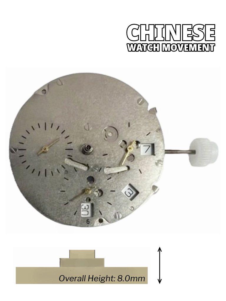 Load image into Gallery viewer, Chinese Automatic Watch Movement DG3836-4.5D 3Hands, 3Eyes, Date at 4:30, Dual time Overall Height 8.0mm
