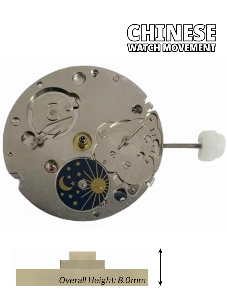 Load image into Gallery viewer, Chinese Automatic Watch Movement DG3836B 3Hands,Sun/Moon, Overall Height 8.0mm
