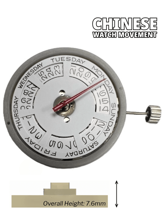 Automatic Watch Movement DG2812 3Hands, Date at 3:00 Day at 12 Overall Height 7.8mm - Universal Jewelers & Watch Tools Inc.
