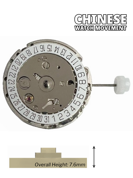 Chinese Automatic Mechanical Watch Movement DG-2816 Date at 6:00 Overall Height 7.6mm