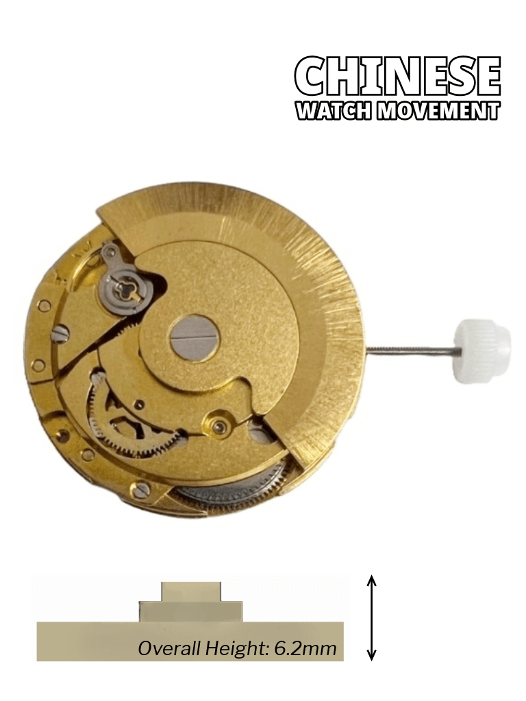 Chinese Automatic Watch Movement DG4813 3H, Date at 3:00 Overall Height 6.2mm - Universal Jewelers & Watch Tools Inc.