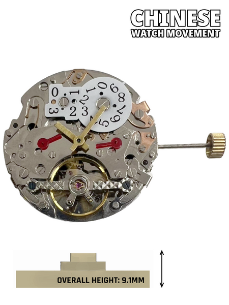 Multi-Function Automatic Mechanical Watch Movement 2L27, 3Hands, Big Date at 12:00 Overall Height 9.1mm