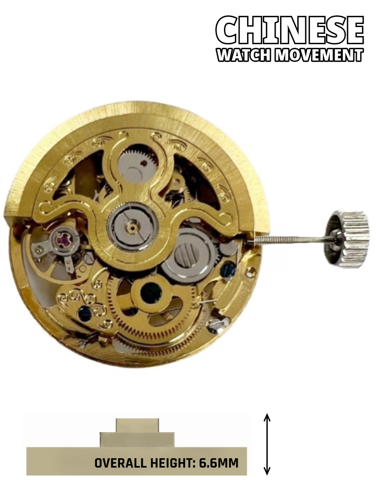 Load image into Gallery viewer, Automatic Skeleton Mechanical Watch Movement 2189 Gold, 3Hands Overall Height 6.6mm
