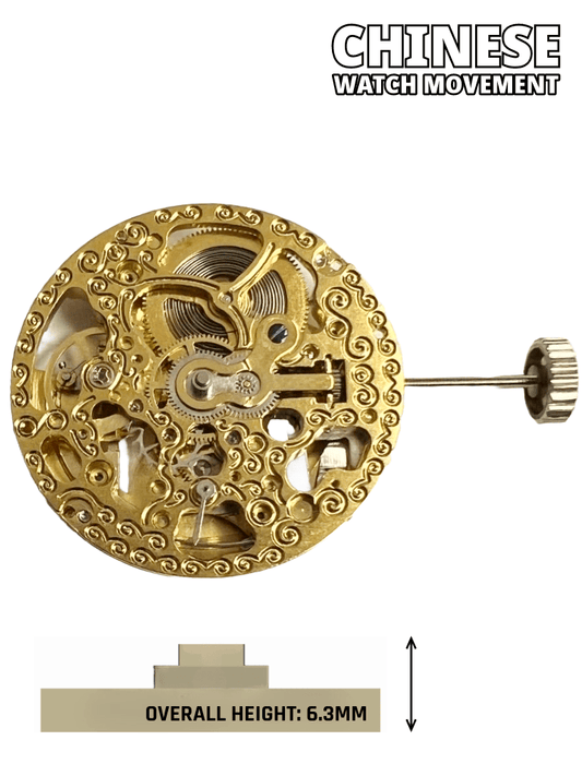 Automatic Skeleton Watch Movement 2691, 2Hands, small second Hand at 6:00 Overall Height 6.3mm - Universal Jewelers & Watch Tools Inc.