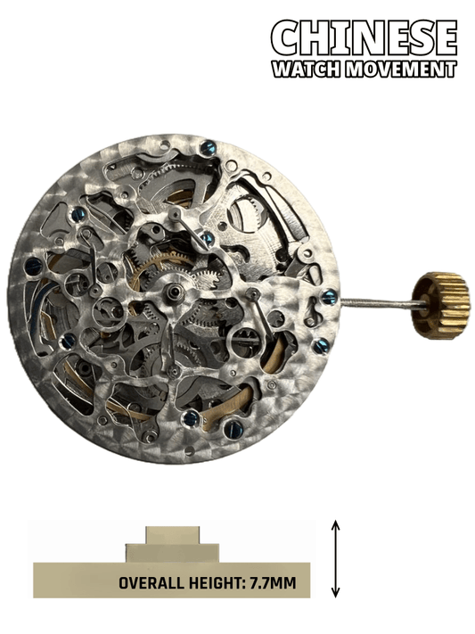 Multi - Function Automatic Watch Movement 2198, 3 HANDS ENGRAVED SKELETON Overall Height 7.7mm - Universal Jewelers & Watch Tools Inc.