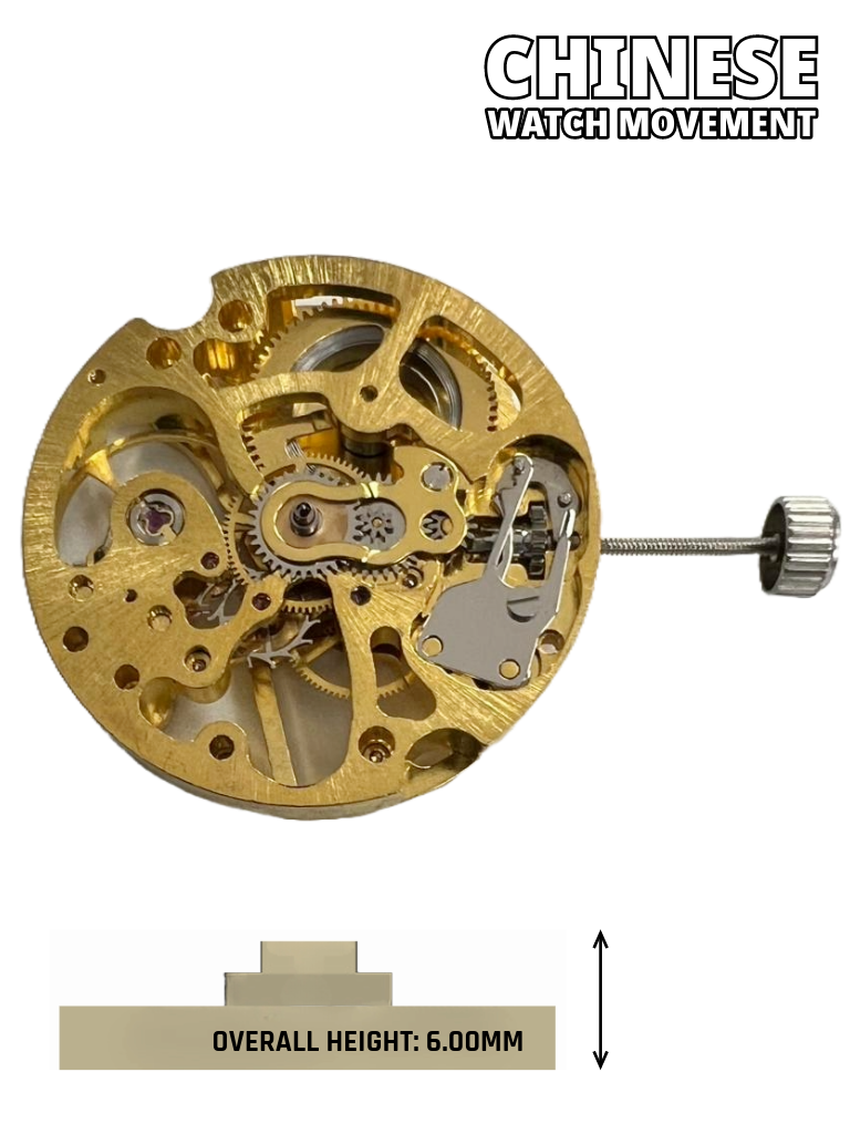 Load image into Gallery viewer, Hand Winding SKELETON Watch Movement 2650-G, 3 HANDS  Overall Height 6.0mm
