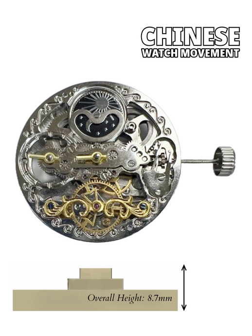 Chinese Automatic Double Barrels Watch Movement Z-2034 2H at center Overall Height 8.7mm