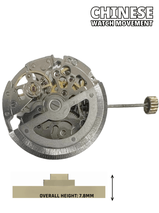 Chinese Automatic Watch Movement 8N24, 3 Hands Overall Height 7.8mm - Universal Jewelers & Watch Tools Inc.