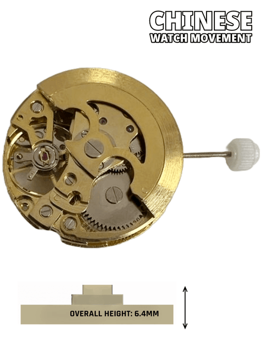Chinese 7120 Skeleton Automatic Watch Movement 3 Hands, Golden - Universal Jewelers & Watch Tools Inc.