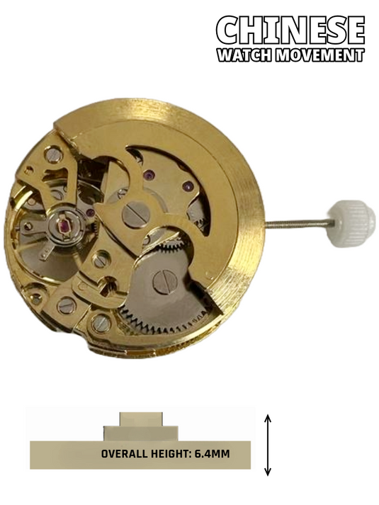 Chinese 7120 Skeleton Automatic Watch Movement 3 Hands, Golden