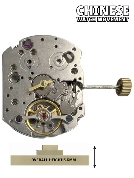 Chinese Hand Winding Watch Movement ST68 2Hands, Overall Height 5.6mm
