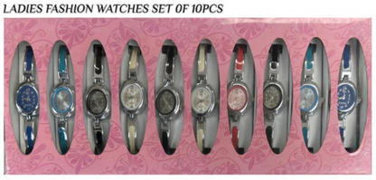 10pcs Set Women's Fashion Steel Band B1 Quartz Multi-Color Watch Bracelet