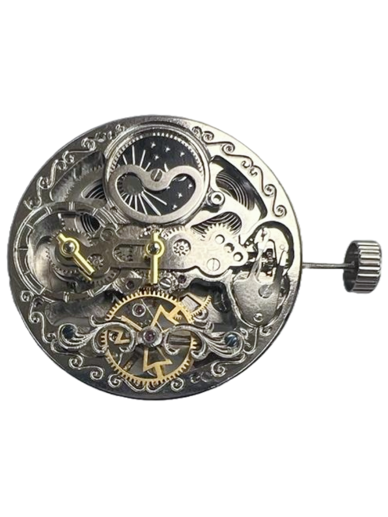 Load image into Gallery viewer, Chinese Automatic Double Barrel Watch Movement Z-2033 has 2Hands, Dual Time, Sun &amp; Moon Overall Height 8.7mm
