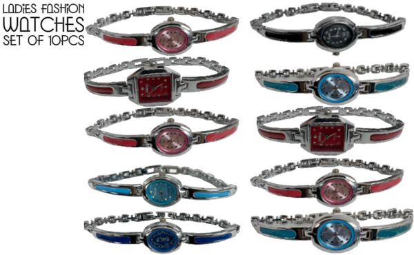 10pcs Set Women's Fashion Steel Band A08 Quartz Multi-Color Watch Bracelet