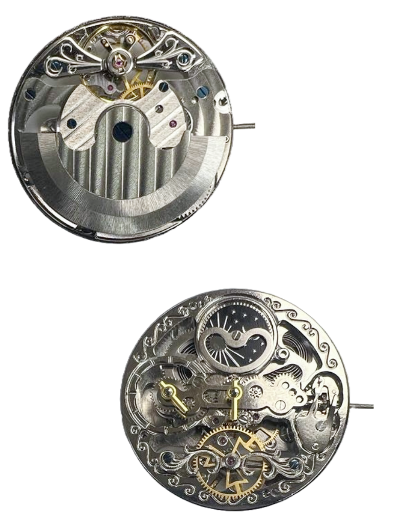 Load image into Gallery viewer, Chinese Automatic Double Barrel Watch Movement Z-2033 has 2Hands, Dual Time, Sun &amp; Moon Overall Height 8.7mm
