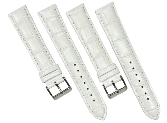 12-30mm, Genuine Leather, Alligator Grain, White Watch Band, Regular