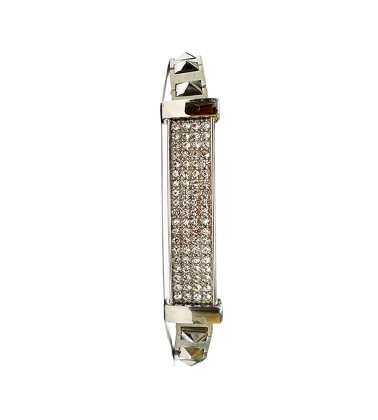 Elegant Silver-Tone Crystal Pave Bracelet with Buckle Clasp – 93.6mm Diameter
