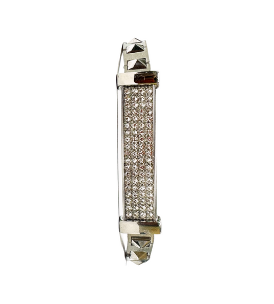 Elegant Silver-Tone Crystal Pave Bracelet with Buckle Clasp – 93.6mm Diameter