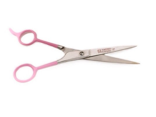 BARBER ICE TEMPERED STAINLESS STEEL STYLO CUT SHEARS/SCISSORS PINK 7.5"