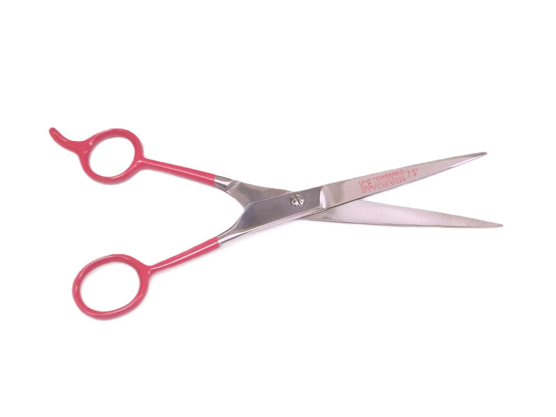 Load image into Gallery viewer, BARBER ICE TEMPERED STAINLESS STEEL STYLO CUT SHEARS/SCISSORS RED 7.5&quot;
