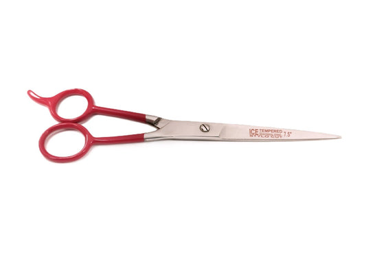 BARBER ICE TEMPERED STAINLESS STEEL STYLO CUT SHEARS/SCISSORS RED 7.5" - Universal Jewelers & Watch Tools Inc.