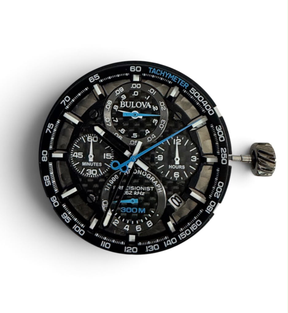 Bulova P129 / 8129 Watch Movement Stem & Crown with Blue Hand