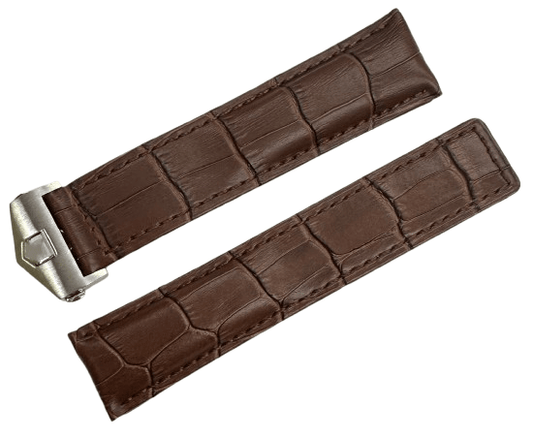 21mm Brown Alligator Grain Genuine Leather Watch Band Padded with Folding Clasp - Universal Jewelers & Watch Tools Inc.