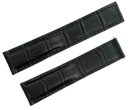 22mm Black Alligator Grain Genuine Leather Watch Band with Padded - Universal Jewelers & Watch Tools Inc.