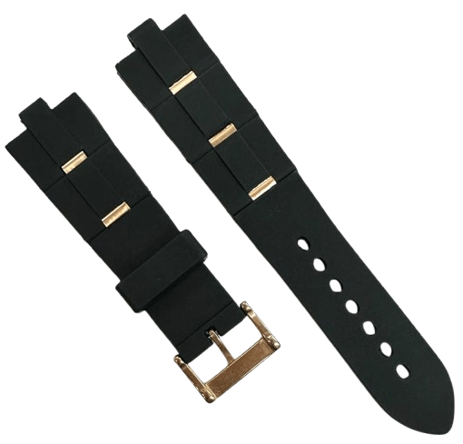 Flexible 24mm Rubber Watch Strap – Rose Gold Pin Replacement Band for BVLGARI Diagono | Dual - Pin Curved Connector Design - Universal Jewelers & Watch Tools Inc.