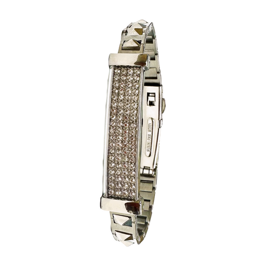 Elegant Silver-Tone Crystal Pave Bracelet with Buckle Clasp – 93.6mm Diameter