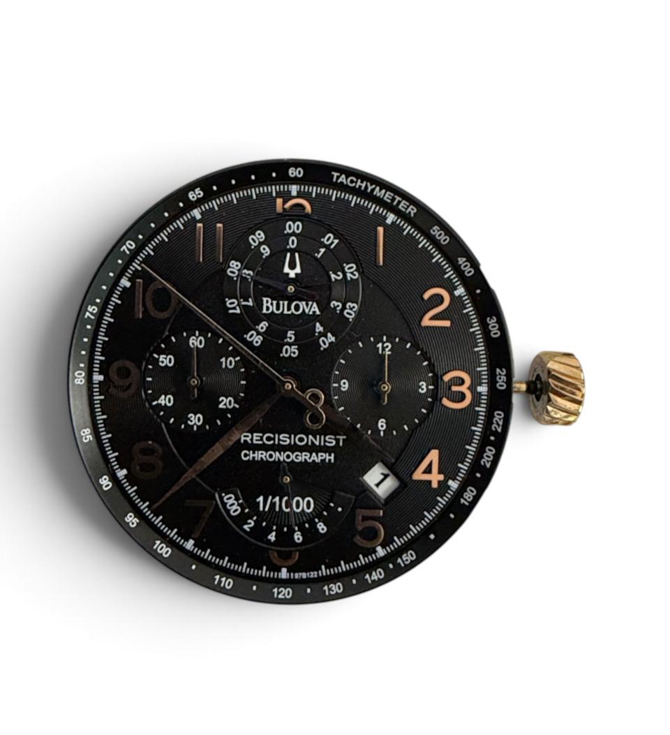 Bulova P129 / 8129 Watch Movement Stem & Black Crown with Rose Gold Hand