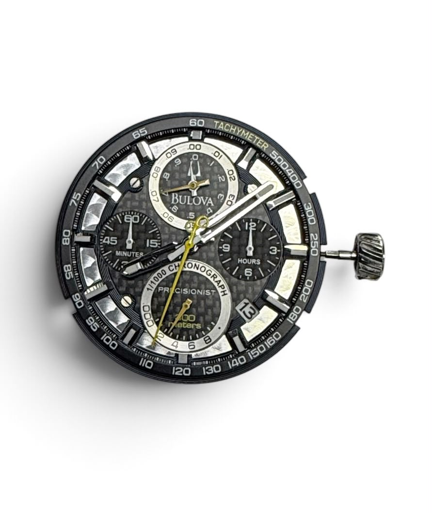 Bulova P129 / 8129 Watch Movement Stem & Crown with Yellow Hand
