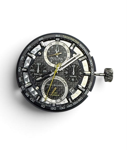 Bulova P129 / 8129 Watch Movement Stem & Crown with Yellow Hand