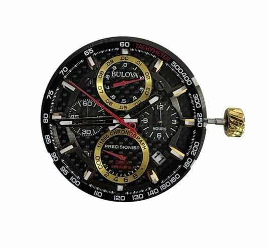 Bulova P129 / 8129 Watch Movement Stem & Gold Crown with Red Hand