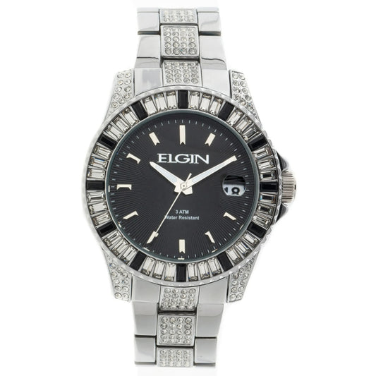 Elgin Men's Pave Link Analog Watch – Silver Tone, Model FG160022