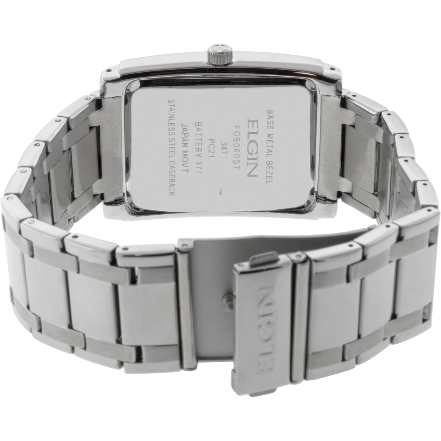 Elgin Men’s Silver-Tone Crystal Watch with Black Dial & Cross Bracelet Set